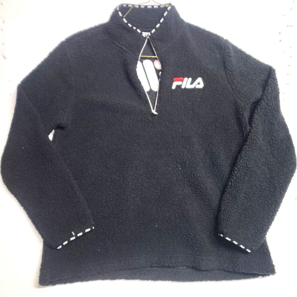 Fila‎ Sweater Women XL Black Winter Long Sleeve Quarter Zip Jacket Sweatshirt